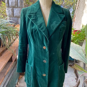 Vintage Veste Blazer en velours vert anis en coton 38 cintré rétro