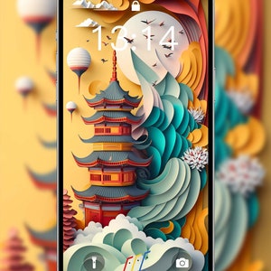 FC10 / chinoiserie art of Phone Wallpaper, Original Design for Iphone Android Lock Screen, 3D Effect digital art download, Japanese art
