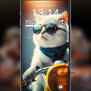 FC25 / Cat Portrait riding motorcycles, Original Design 8K Iphone Android Wallpaper, digital art downloadable and printable, Pet and animal