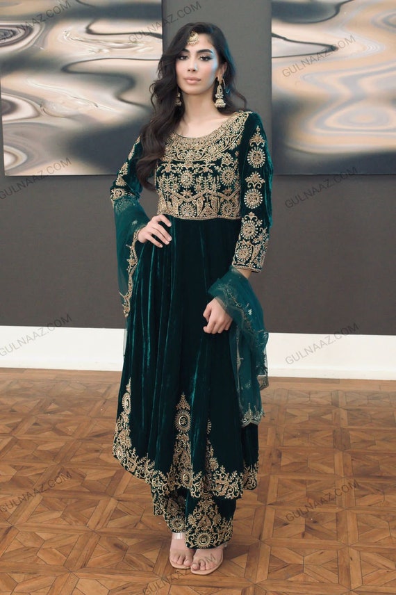 BOLLYWOOD INDIAN PAKISTANI ETHNIC PARTY WEAR PURE 9000 VELVET GOWN DRESS  US963 | eBay