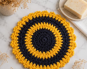 Handgemachte Häkel-Seifentasche, Sonnenblume Mandala Bad Scrubby, Boho Badezimmer Acrylgarn