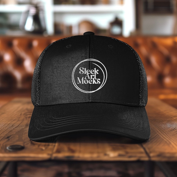 Black Trucker Cap Mockup with Black Mesh Sides, Grey Hat Mockup, Hat Mock, Unisex Baseball Hat, Cap Template, Hat branding Cap customization