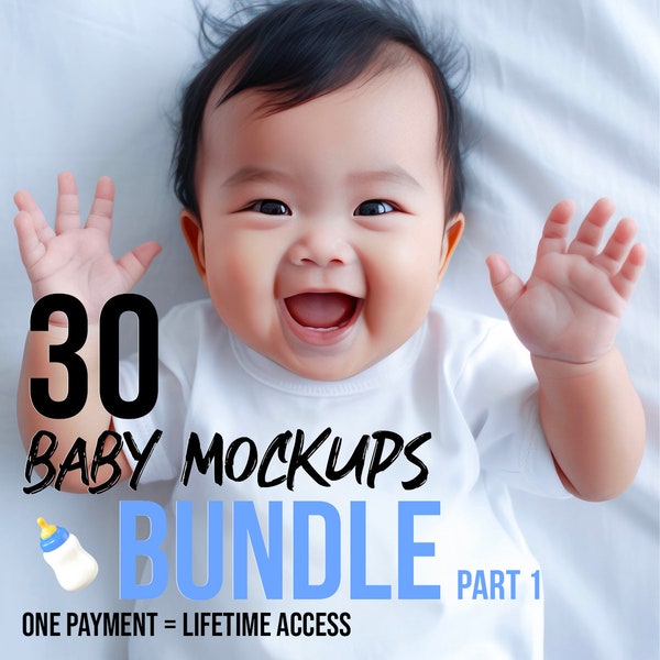 30 Baby Onesie Mockups Bundle, Maquettes de T-shirt blanc, Maquette de t-shirt pour tout-petits, Maquette de modèle pour bébés, Bundle pour enfants, Babygrow Mock up, One Piece