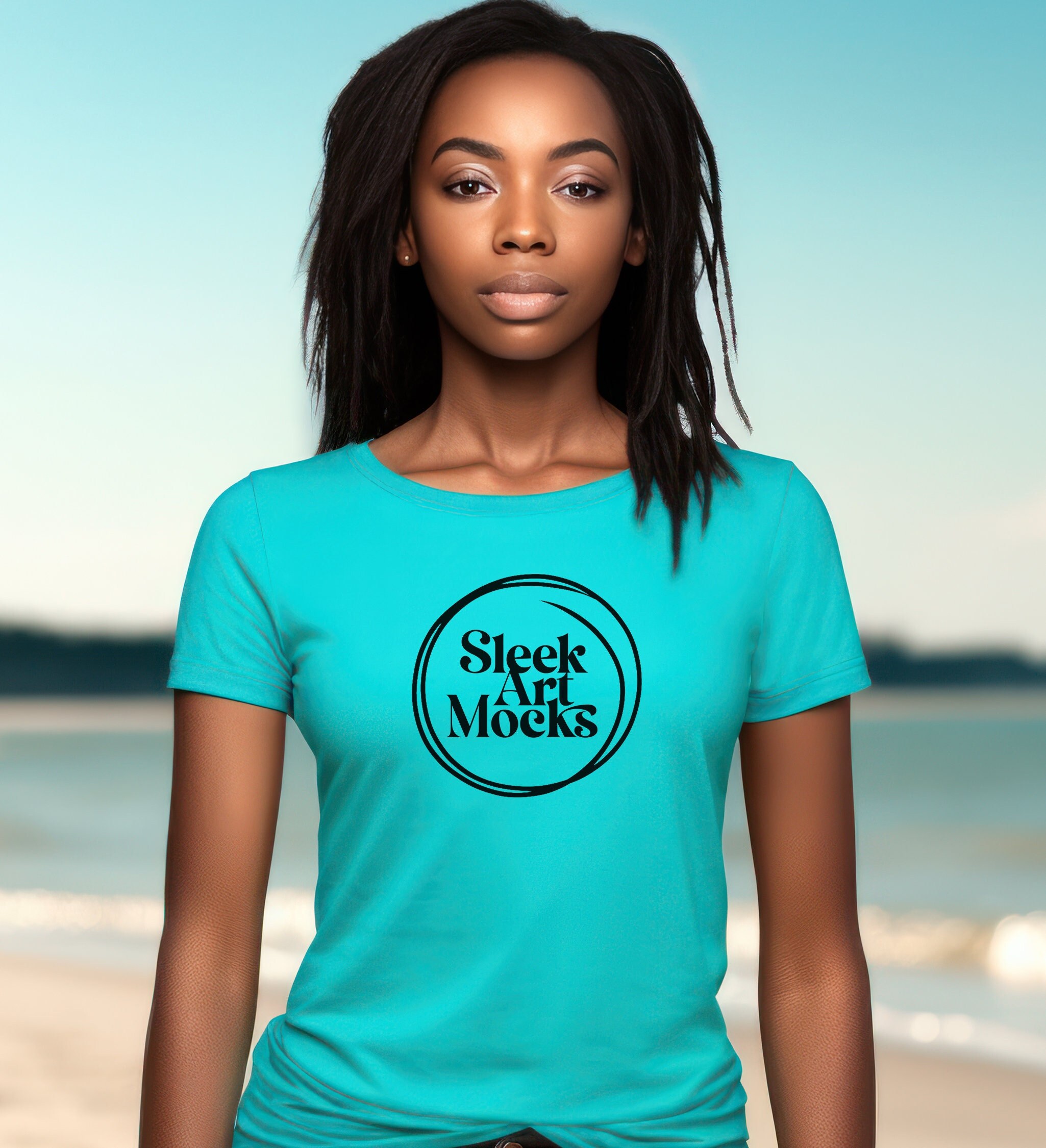 Turquoise Gildan 64000 Tshirt Mockup, Blue Tshirt, Beach Tshirt Mock