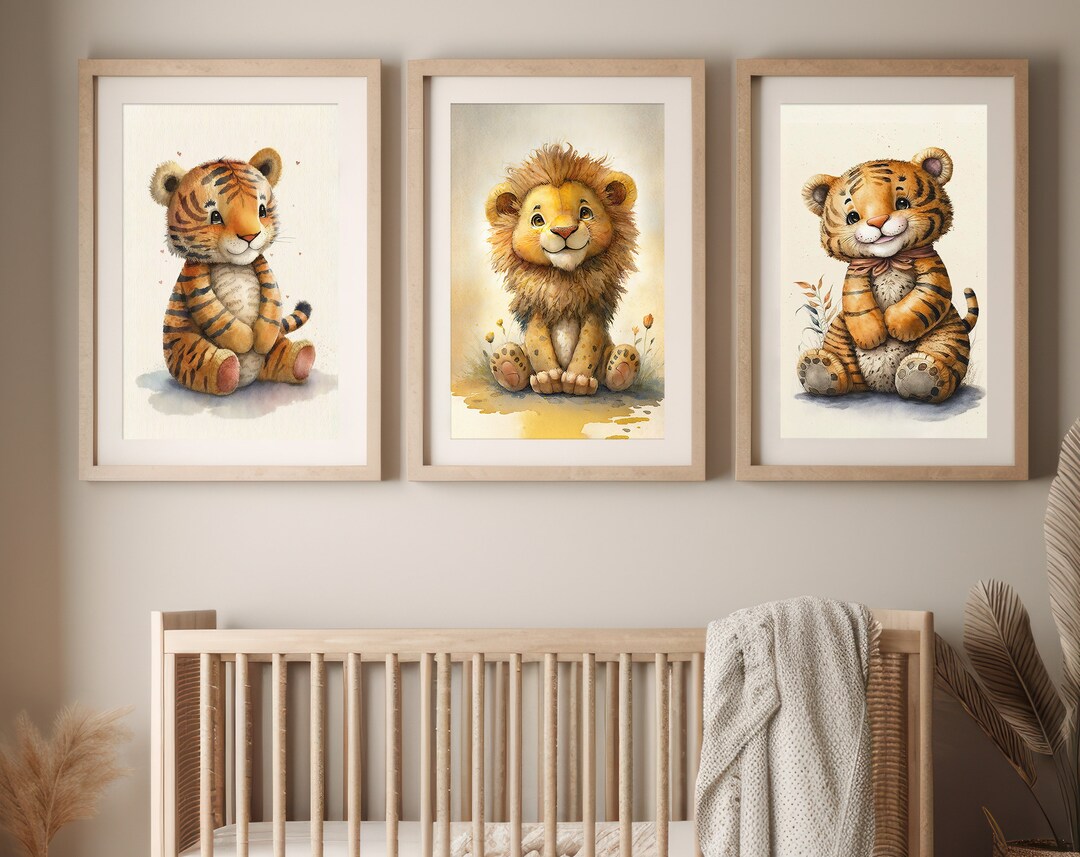 Safari Baby Animal Nursery Prints, Set of 3 Baby Animal Prints, DIGITAL