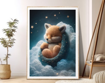 Cute Fox Print, Digital Download Wall Art, Fox Poster, Fox Nursery Wall Art, Animal Kids Art, Fox Printable Art, Baby Fox Nursery