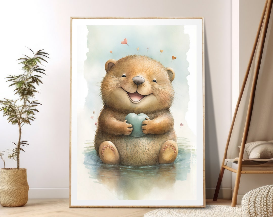 Cute Beaver Print, Beaver Watercolor Style Art, Digital Download Wall ...