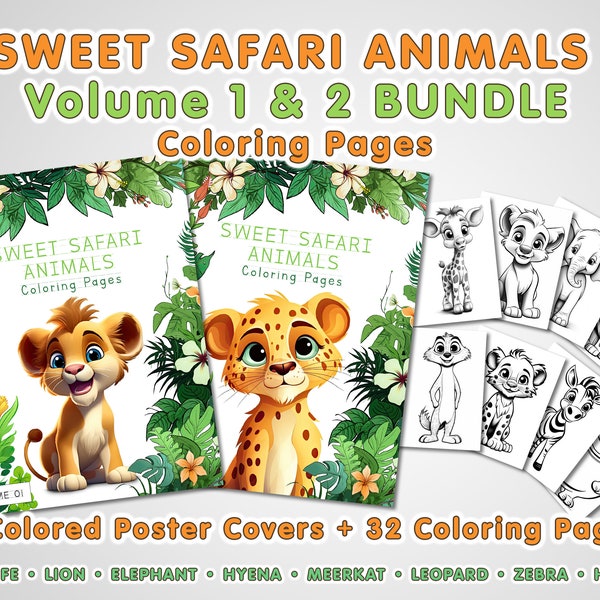Coloring Pages Safari Animals, Color Pages for Kids, Jungle Birthday Favor, Baby Shower Activities, Printable PDF Download
