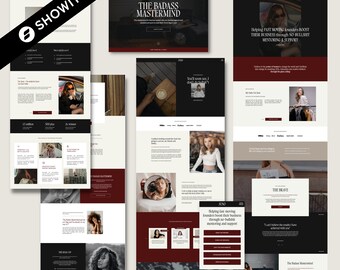 May include: A website screenshot showing a business coaching program called "The Badass Mastermind". The website features a dark background with white text and images of a woman in a business setting. The website also includes a call to action to learn more about the program.