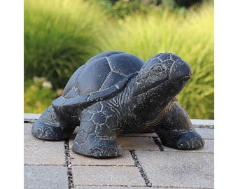 Große authentische Stein-Schildkröte 40cm schwarz antik Steinfigur Steinguss Garten-Deko frostfest