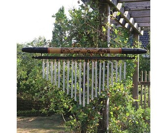 Großes original Bali-Bambus / Metall Windspiel, 60 cm, Klangspiel und Deko für Garten, Terrasse oder Balkon