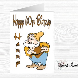 Biglietto d'auguri personalizzato stampato "HAPPY ~ Biancaneve e i 7 nani" in formato A5 ~ per qualsiasi occasione, relazione, età.