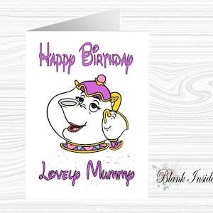 Biglietto d'auguri personalizzato "MRS BRICCHETTI E CHIP ~ La Bella e la Bestia" in formato A5 ~ Per qualsiasi occasione, relazione, età.