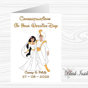 Biglietto d'auguri personalizzato "ALADDIN E JASMINE ~ Aladdin" in formato A5 ~ per matrimonio o anniversario.
