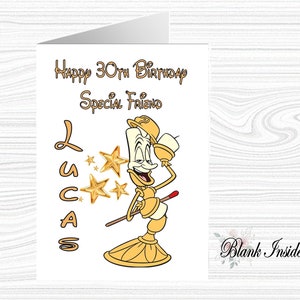 Biglietto d'auguri personalizzato "LUMIERE ~ La bella e la bestia" in formato A5 ~ per qualsiasi occasione, relazione, età.