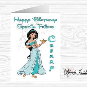 Personalisierte gedruckte "PRINCESS JASMINE ~ ALADDIN" A5 Grußkarte ~ Jede Gelegenheit, Beziehung, Alter.