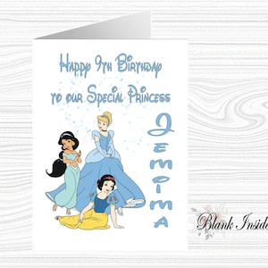 Biglietto d'auguri personalizzato "PRINCIPESSE DISNEY ~ Cenerentola, Jasmine, Biancaneve" in formato A5 ~ per qualsiasi occasione, relazione, età.