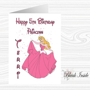 Impression personnalisée Princesse Aurore ~ Carte de voeux A5 La Belle au bois dormant ~ Toute occasion, relation, âge.