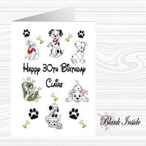 Personalised Printed "101 Dalmatians" A5 Greeting Card ~ Any Occassion, Relation, Age.