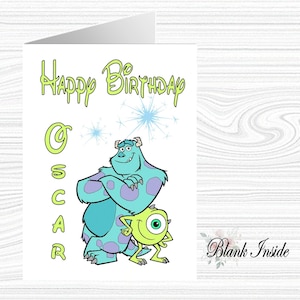 Biglietto d'auguri personalizzato stampato "MIKE & SULLEY ~ Monster's Inc" A5 ~ per qualsiasi occasione, relazione, età ecc.