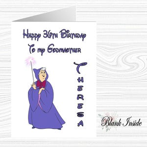 Cartão de felicitações personalizado e impresso FADA MADRINHA ~ Cinderela A5 ~ Qualquer ocasião, parentesco, idade.