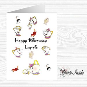 Tarjeta de felicitación A5 personalizada e impresa "Sra. Potts y Chip ~ La Bella y la Bestia" ~ Cualquier ocasión, relación, edad.