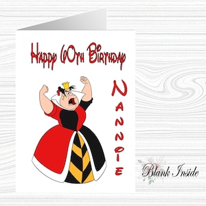Biglietto d'auguri personalizzato stampato REGINA DI CUORI ~ Alice nel paese delle meraviglie formato A5 ~ per qualsiasi occasione, relazione, età.