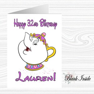 Biglietto d'auguri personalizzato "MRS POTTS ~ La bella e la bestia" in formato A5 ~ per qualsiasi occasione, relazione, età.