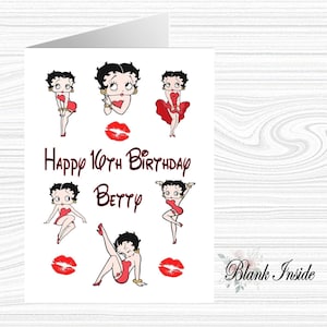 Carte de voeux A5 « Betty Boop » imprimée personnalisée ~ toute occasion, relation, âge.