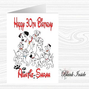 Biglietto d'auguri personalizzato con la famiglia de La carica dei 101, formato A5 ~ per qualsiasi occasione, relazione, età.