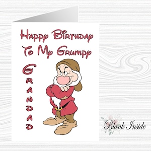 Tarjeta de felicitación personalizada impresa "GRUMPY ~ Blancanieves y los 7 enanitos" A5 ~ Cualquier ocasión, relación, edad.