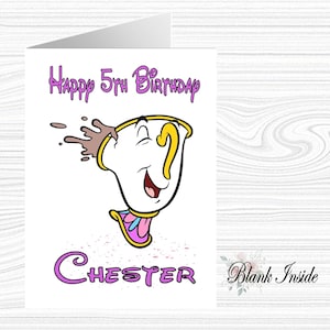 Biglietto d'auguri personalizzato "CHIP ~ La bella e la bestia" in formato A5 ~ per qualsiasi occasione, relazione, età.