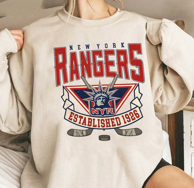New York Rangers LADY LIBERTY 2 Retro NHL Crewneck Sweatshirt Hoodie Shirt  Gifts for Fans - Bluefink