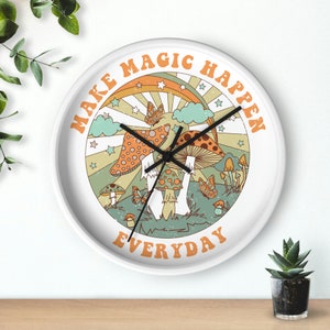 Make Magic Happen Wall Clock, 10" clock, Inspirational Gift, Motivational Clock, Mushroom Clock, Mushroom Gift