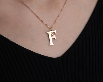 14K Custom Two Letter Necklace, Personalized Jewelry, Couple Necklace, Double Initials Necklace, Custom Initial Necklace, Gold Necklace