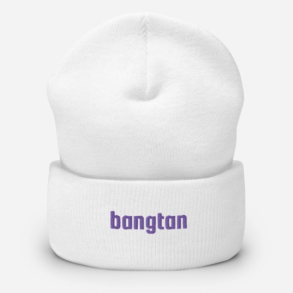Bonnet Bangtan brodé pliable | Merche BTS ARMY Kpop Fan Logo Knit Beanie Hat Minimaliste Violet Unisexe Cadeau Idée Présente