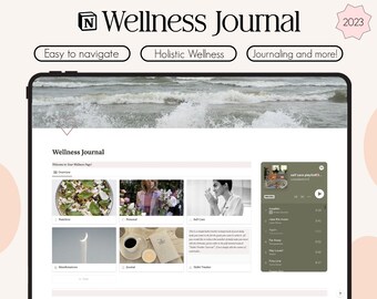 Notion Wellness Journal Template | Meal Planner, Digital Journal, Habit Tracker and more! | Daily Self Care and Holistic Health Planner