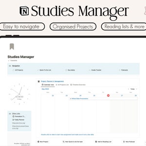 Plantilla de administrador de estudios de nociones / Administre y organice todos sus próximos proyectos utilizando plantillas de nociones de horas / Plantilla para tomar notas /