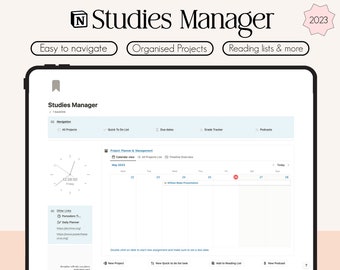 Notion Studies Manager Template | Manage and Organise all your upcoming Projects using Hour Notion Templates | Note Taking Template |