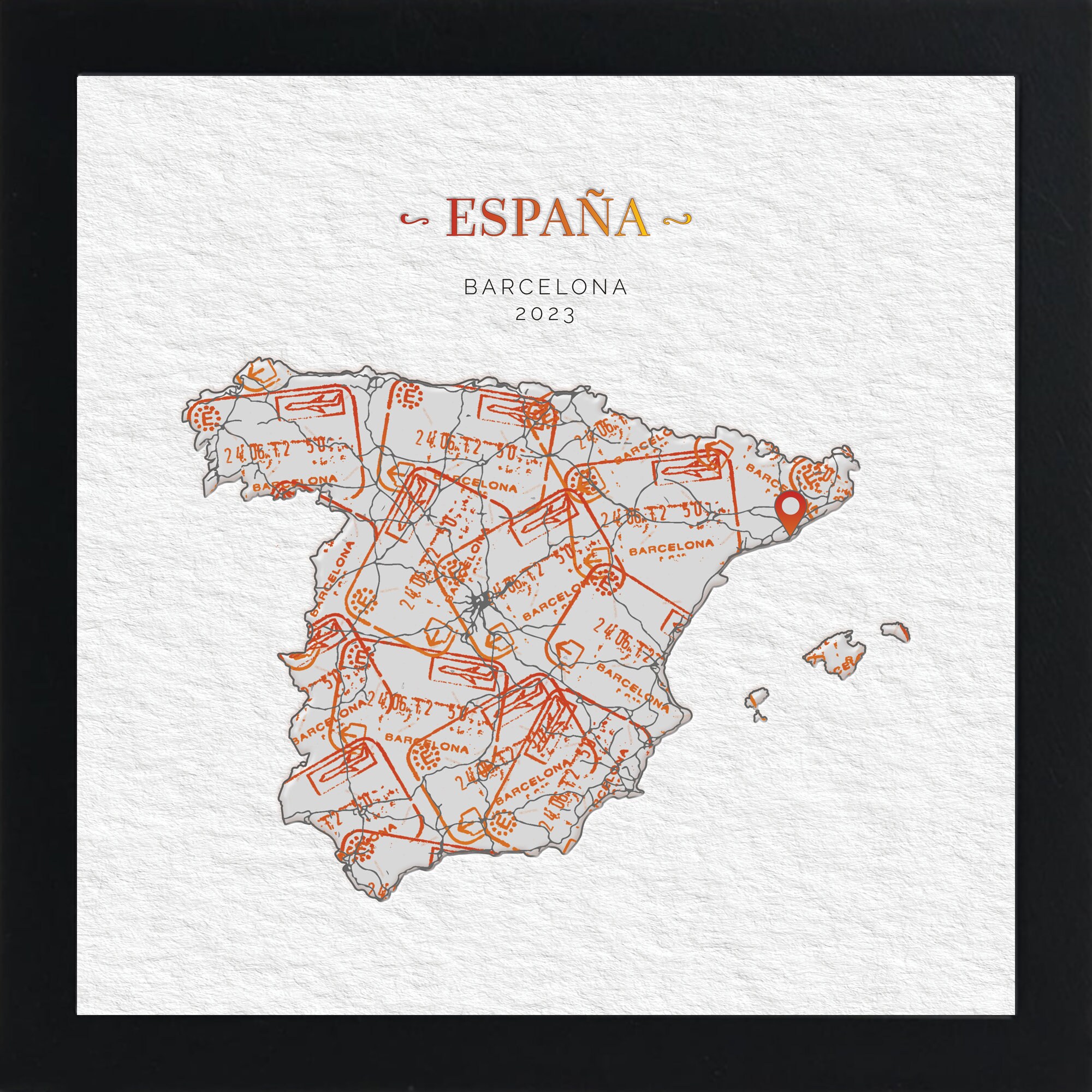 Custom Made Country/ Continent Map Passport Stamp Print + Frame / Photo ...
