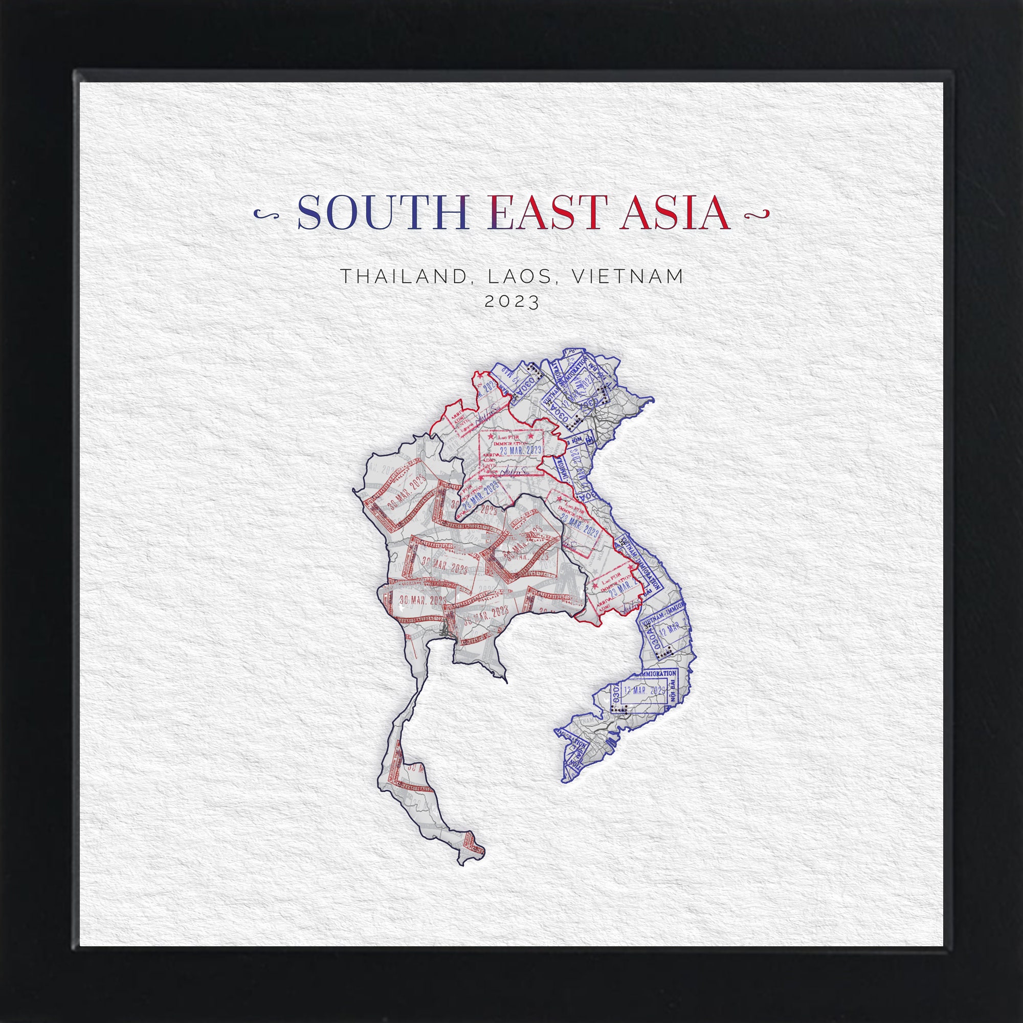Custom Made Country/ Continent Map Passport Stamp Print + Frame / Photo ...