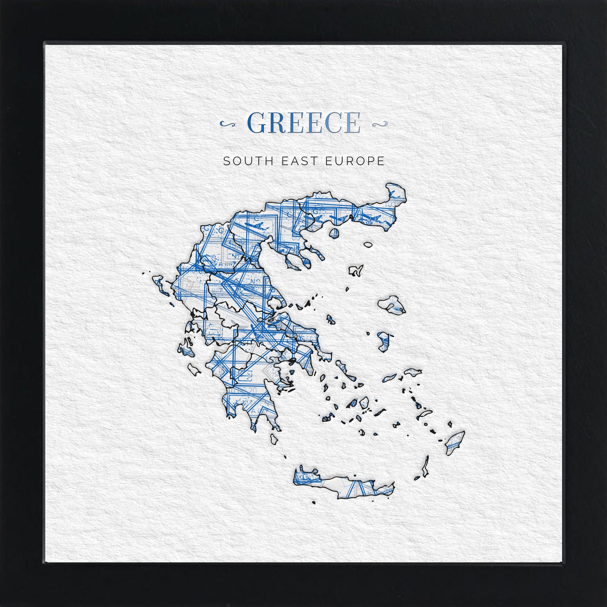 Custom Made Country/ Continent Map Passport Stamp Print + Frame / Photo ...