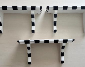 Set of three checked wall shelves, shelves, checkered, black and white checked, hand painted, upcycled, whimsical, checked, checkered, fun