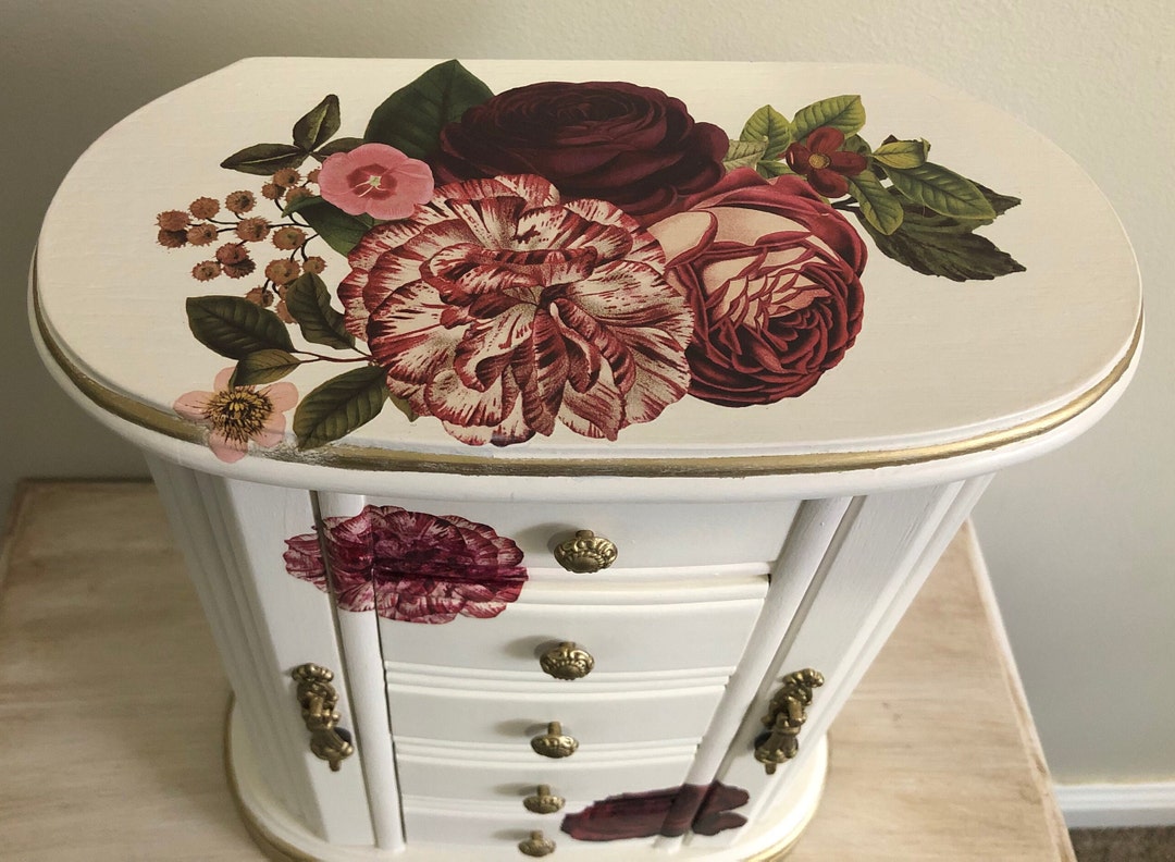 Floral Jewelry Box, Upcycled Jewelry Box, Painted Jewelry Box, Jewelry