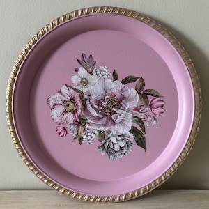 Painted silver plate, Decorative plate, Pink floral plate, Purple floral plate, Floral plate, Hand painted plate, Gift for her, Housewarming
