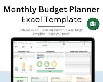 Excel Monthly Budget Planner - Calendar View | Financial Tracker | Easy Expense Management