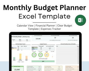 Excel Monthly Budget Planner - Calendar View  Financial Tracker  Easy Expense Management