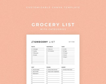 Printable Grocery List Template, Minimalist Design (Canva Editable)