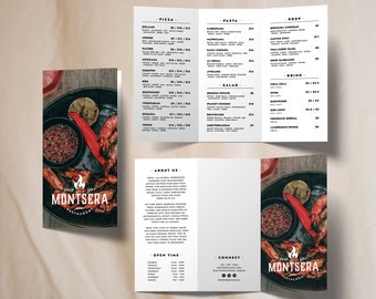 Pizzeria Trifold Brochure DIY Canva Template, Editable Restaurant Food Menu Brochure, Minimal Pizza Flyer, Printable Food Pricing Menu A4