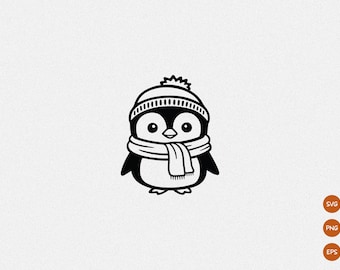 Niedliche Pinguin SVG, Winter Linie Kunst, Pinguin Clip Vektor, Pinguin Umriss Cricut